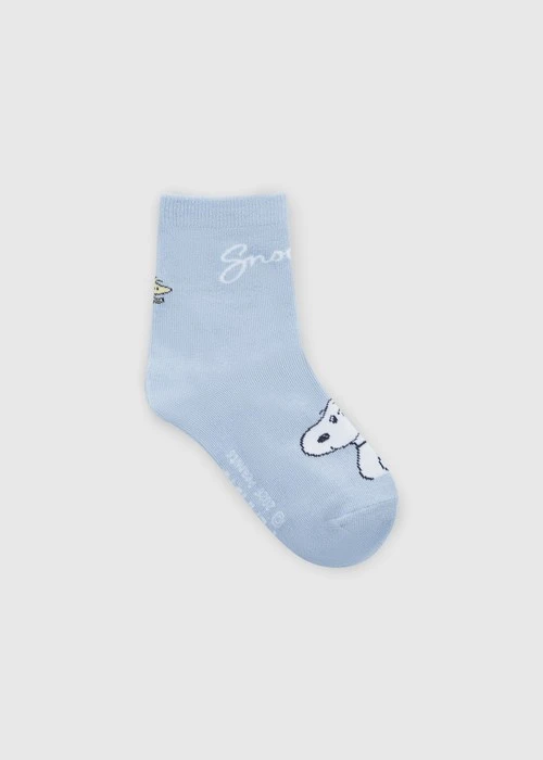 兒童_史努比系列．緹花中筒襪(淺藍-SNOOPY 微笑)