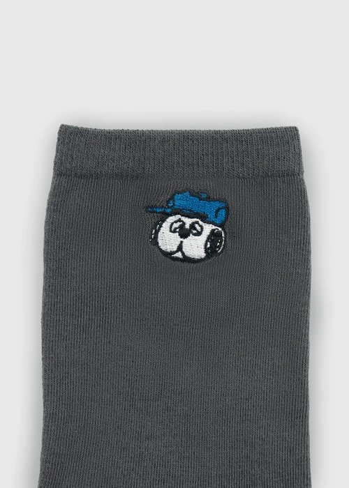 史努比系列．刺繡中筒襪(深灰-刺繡歐拉夫)