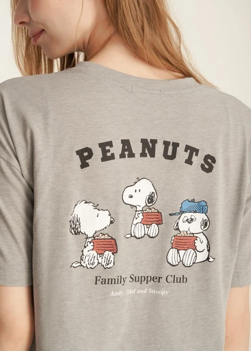成套_史努比系列．圓領落肩短袖上衣(淺麻灰-三兄弟)
