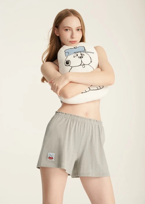 下身_史努比系列．緊帶寬鬆短褲(淺麻灰)