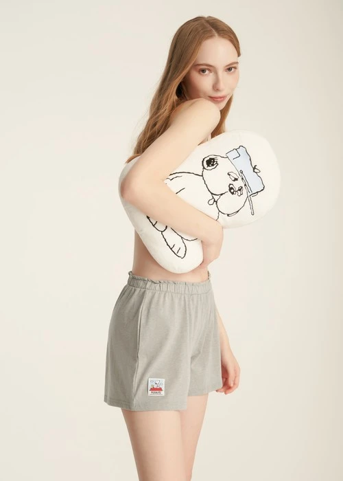 下身_史努比系列．緊帶寬鬆短褲(淺麻灰)