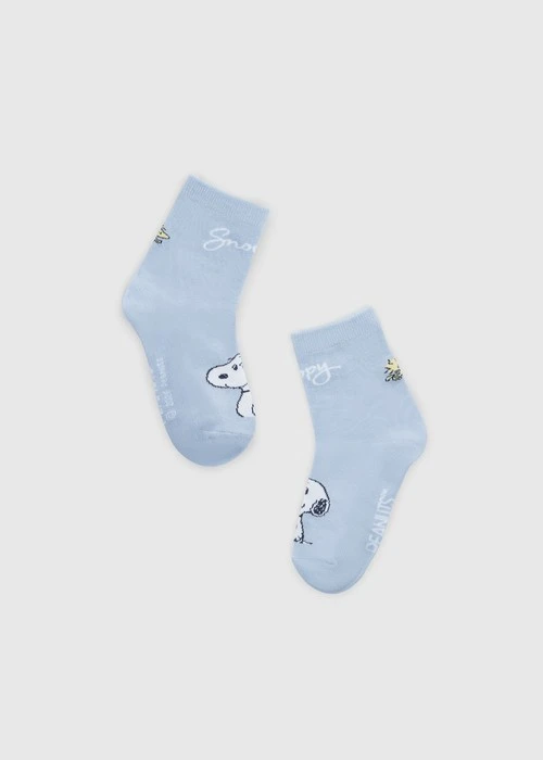 兒童_史努比系列．緹花中筒襪(淺藍-SNOOPY 微笑)