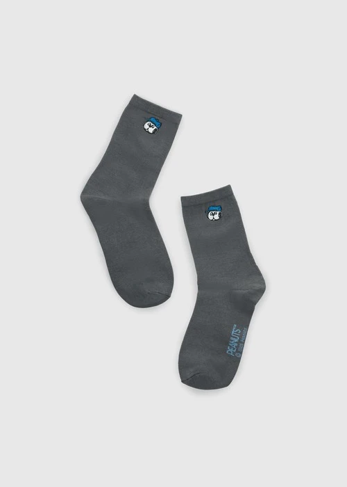 史努比系列．刺繡中筒襪（深灰-刺繡歐拉夫）