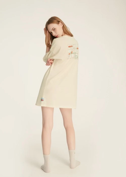 連身_史努比系列．落肩雙層五分袖睡衣(豆米-刺繡史努比)