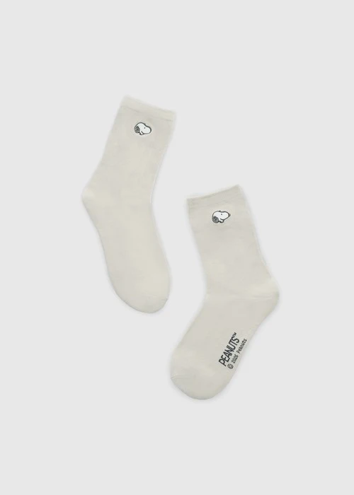 史努比系列．刺繡中筒襪（灰杏-刺繡 SNOOPY）