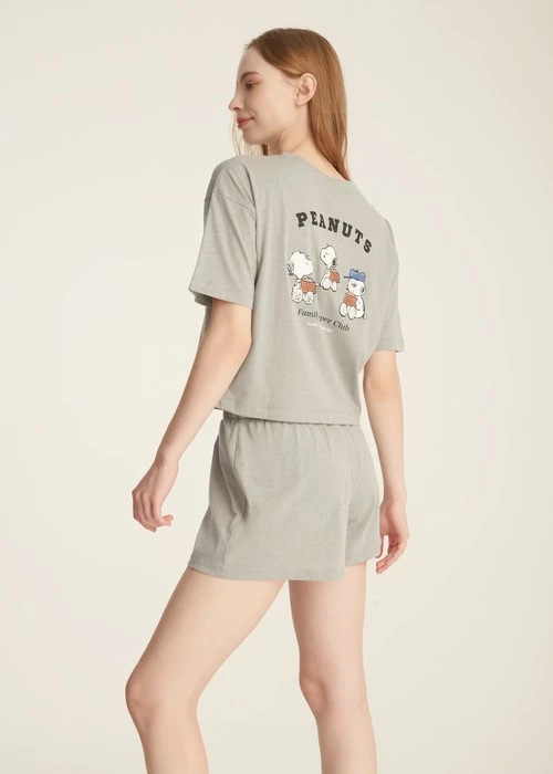 成套_史努比系列．圓領落肩短袖上衣(淺麻灰-三兄弟)