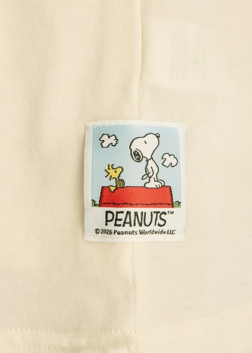 連身_史努比系列．落肩雙層五分袖睡衣(豆米-刺繡史努比)