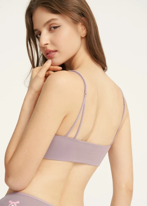 Petite Romance．半圓杯棉質微 V 領 Bra Top(藕紫)