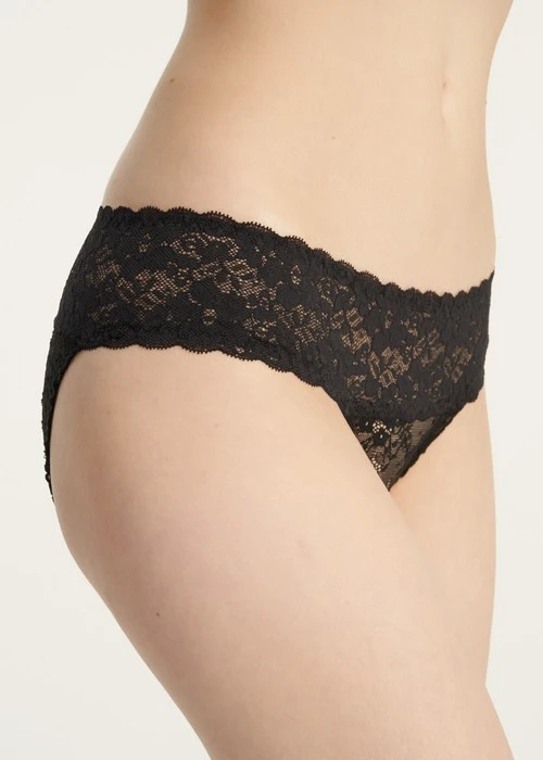 XXL Fleur de Rêve．抓皺全網紗中腰三角內褲(黑-繁花)