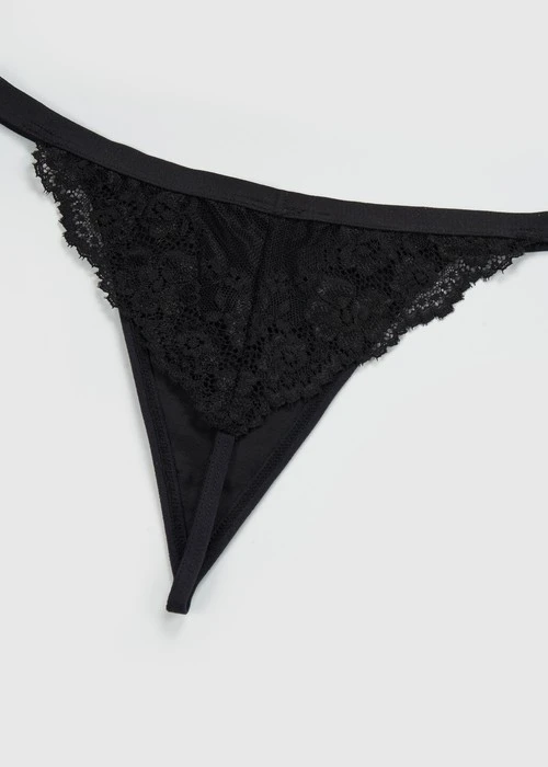 經典純色．後訂製蕾絲緊帶丁字褲（黑）