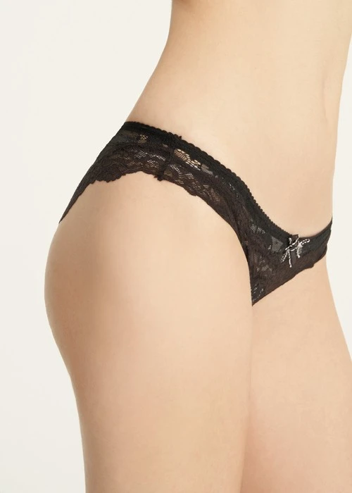 Fleur de Rêve．全網紗織帶中腰三角內褲(黑-繁花)