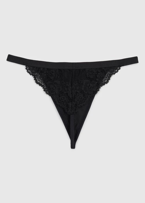 經典純色．後訂製蕾絲緊帶丁字褲(黑)