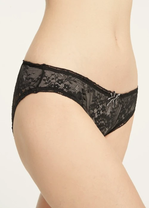 XXL Fleur de Rêve．花苞網紗中腰三角內褲(黑-繁花)