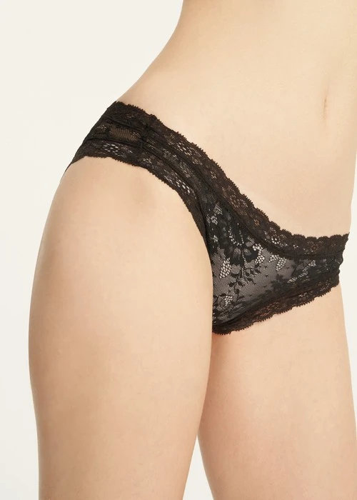 Fleur de Rêve．全網紗織帶2/3包臀中腰三角內褲(黑-繁花)