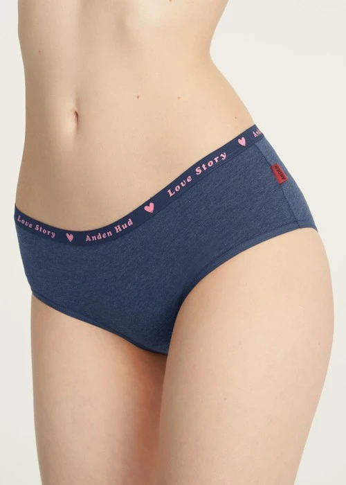 XXL Rosé Heart．緊帶高腰三角內褲（深麻藍-愛心夾標）