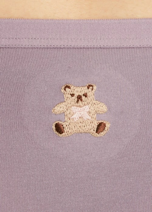 XXL Lover's Whisper．緊帶高腰三角內褲（藕紫-刺繡禮物熊）
