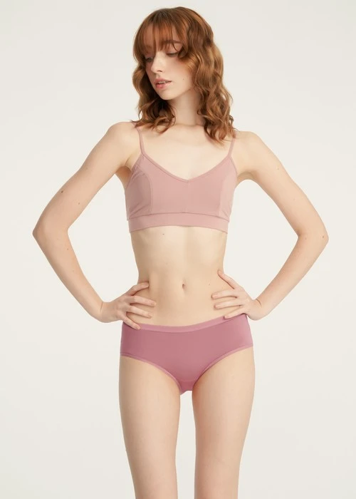 Lover's Whisper．緊帶高腰三角內褲(藕紫-刺繡禮物熊)