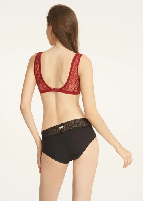 經典純色．V蕾絲中腰三角內褲(深牛仔藍)