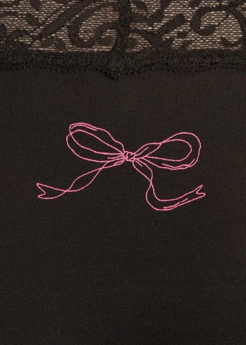 Lover's Whisper．窄版V蕾絲高腰三角內褲（黑-手繪蝴蝶結）