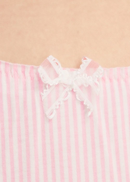 抗菌系列．花苞中腰三角內褲(粉條紋-花邊蝴蝶結)