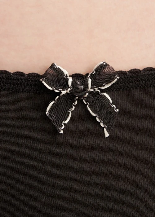 Rosé Heart．Mid Rise Cotton Picot Elastic Brief Panty（Black）