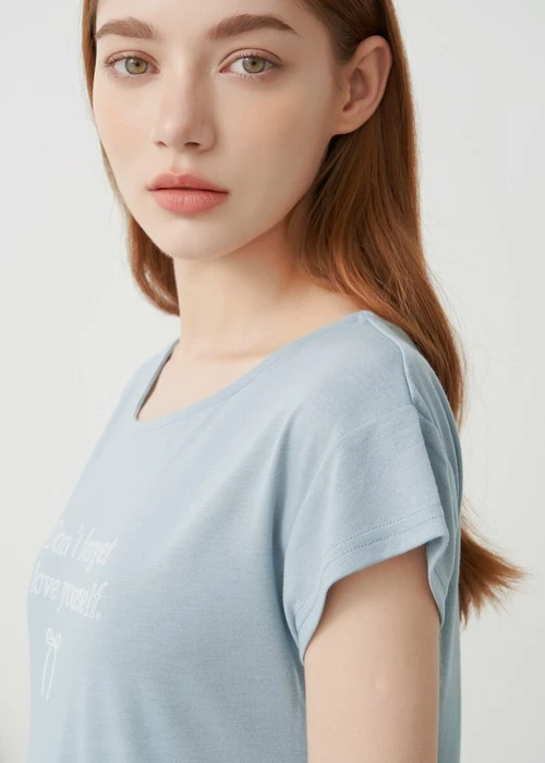 連身_Soft Clouds．蕾絲拼接居家短袖睡衣(沁水藍-愛自己)