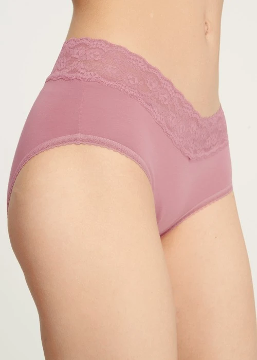 抗菌系列．窄版V蕾絲高腰三角內褲(蜜膚粉)