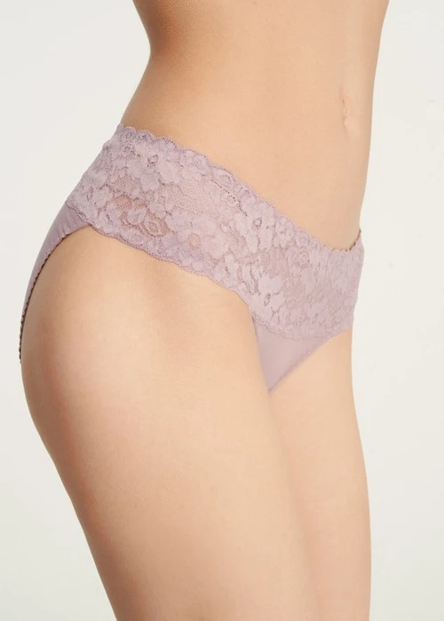 XXL 抗菌系列．抓皺蕾絲中腰三角內褲(藕紫)