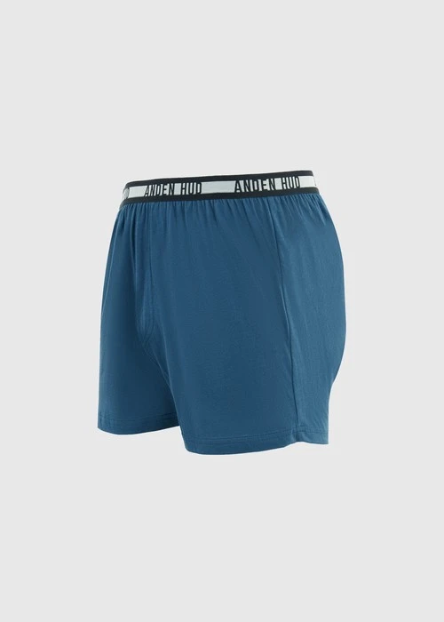 男款_Back to Track．不開襟純棉寬鬆四角內褲(深潛藍-黑白緊帶)