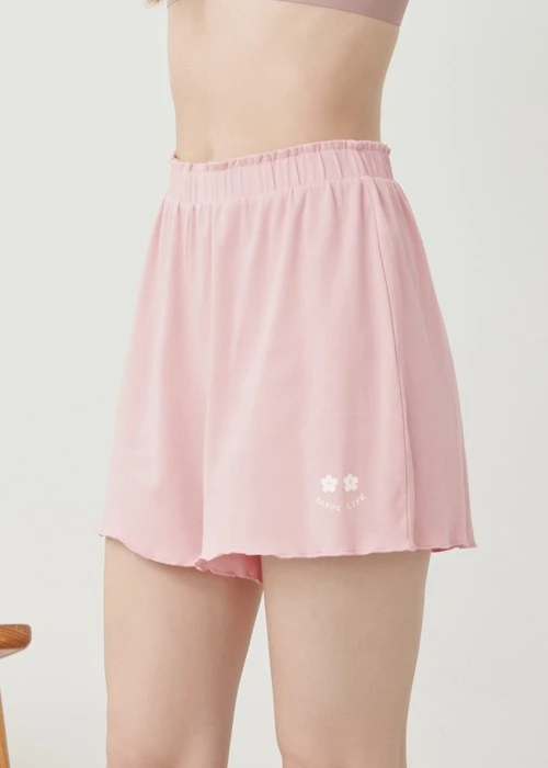 下身_Soft Clouds．純棉腰荷葉密拷短褲(芭蕾粉-快樂生活)