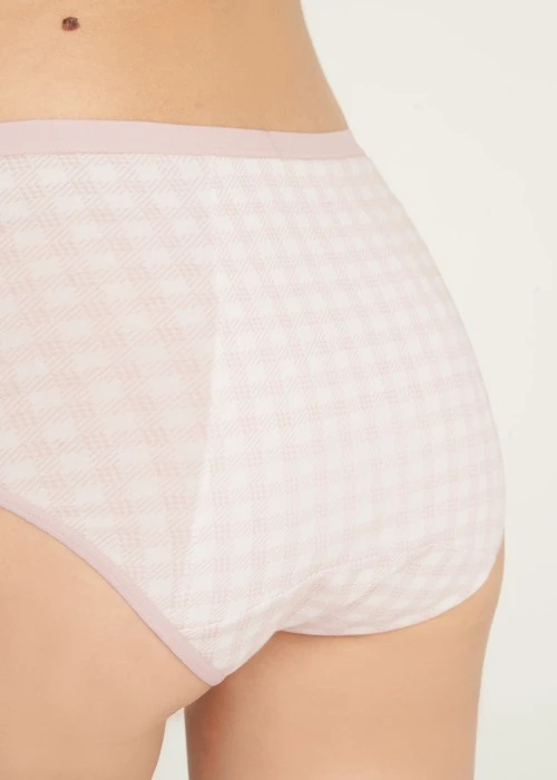 四分暖．高腰生理褲（米白-格子小千鳥）