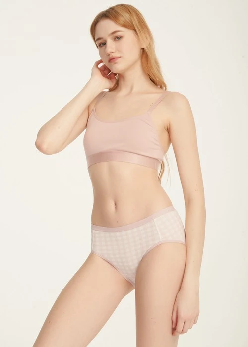 Forever Young．中腰三角內褲（米白-格子小千鳥）