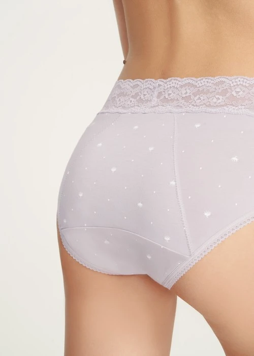 XXL 四分暖．蕾絲高腰生理褲（芋香紫-蒲公英）