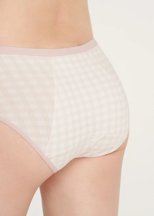 四分暖．中腰生理褲（米白-格子小千鳥）