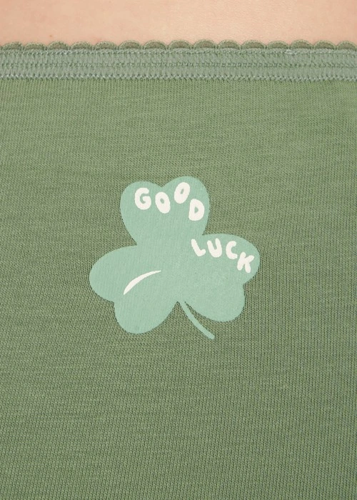 大人未滿．花邊高腰三角內褲（野墨綠-三葉草）