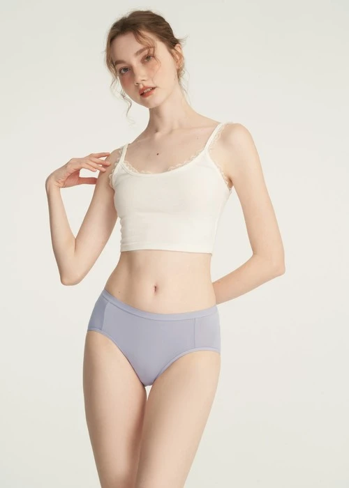 抗菌系列．中腰三角內褲(丁香灰紫-刺繡蘑菇)