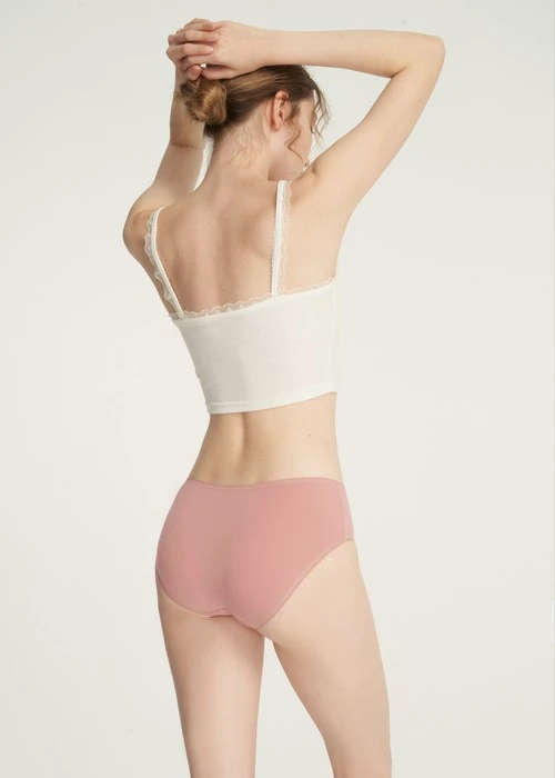 抗菌系列．花邊中腰三角內褲(豆紅)