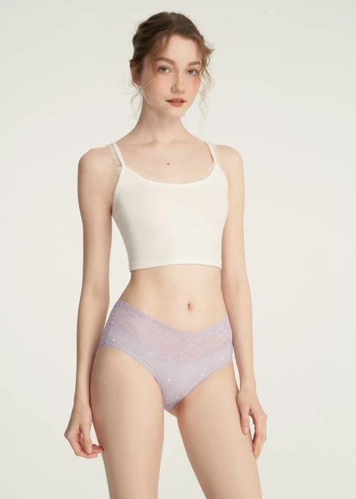 抗菌系列．V蕾絲中腰三角內褲(芋香紫-蒲公英)