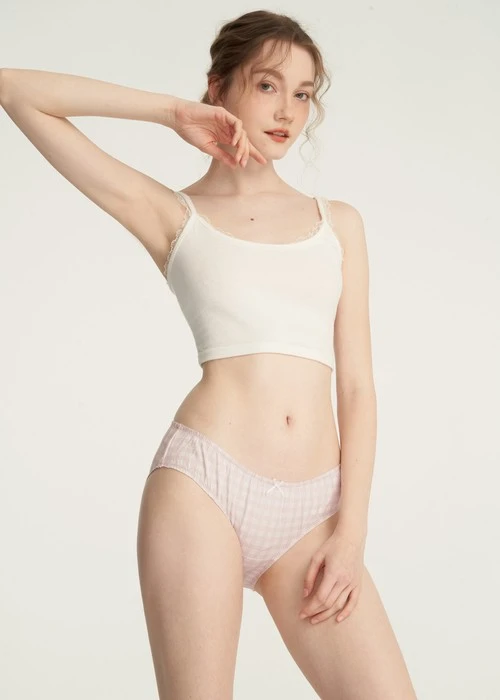 抗菌系列．花苞中腰三角內褲（米白-格子小千鳥）
