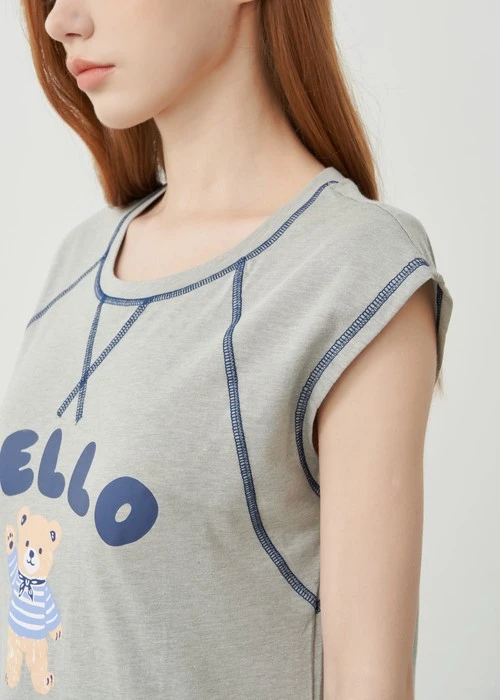 連身_Soft Clouds．短袖爬線罩杯睡衣(豆米-Great)