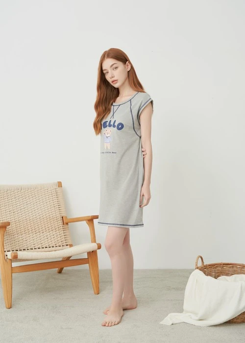 連身_Soft Clouds．短袖爬線罩杯睡衣(豆米-Great)