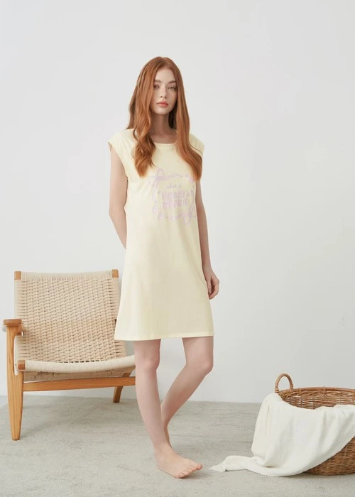 連身_Soft Clouds．短袖爬線罩杯睡衣(豆米-Great)