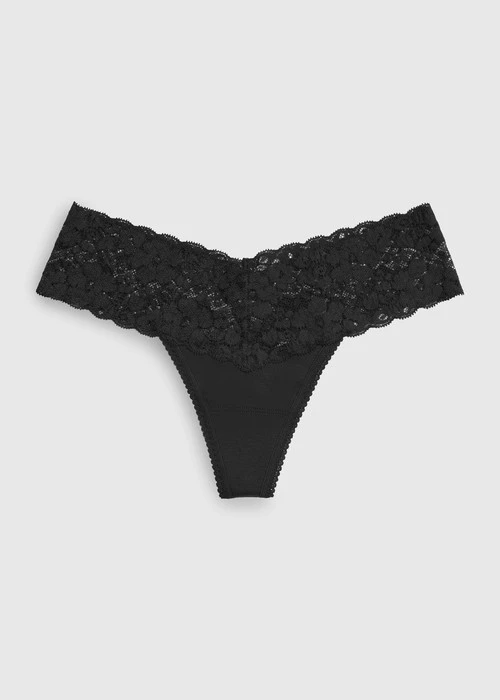 經典純色．V蕾絲丁字褲（黑）