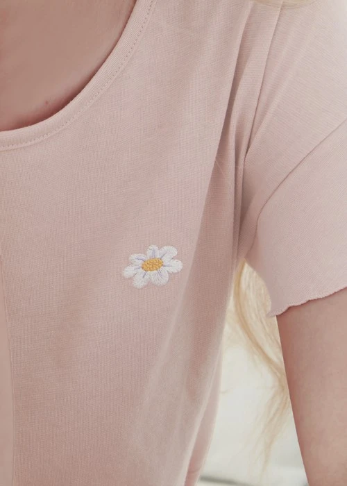 連身_愛麗絲系列．吸濕排汗荷葉短袖開叉睡衣(霧玫粉-夢花園)