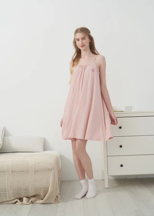 連身_愛麗絲系列．吸濕排汗蝴蝶結肩帶睡衣(夢幻藍-刺繡小牡蠣)