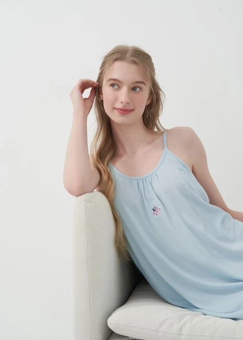 連身_愛麗絲系列．吸濕排汗蝴蝶結肩帶睡衣(夢幻藍-刺繡小牡蠣)