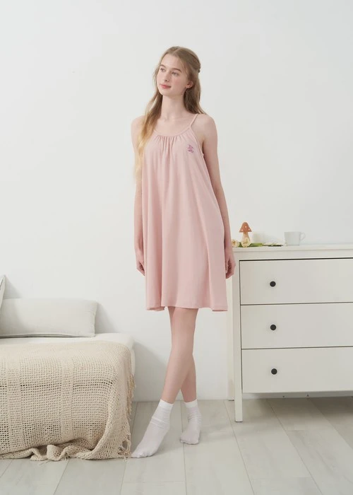 連身_愛麗絲系列．吸濕排汗蝴蝶結肩帶睡衣(夢幻藍-刺繡小牡蠣)