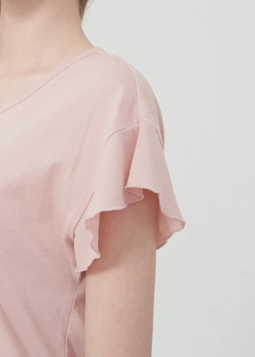 連身_愛麗絲系列．吸濕排汗荷葉短袖開叉睡衣(霧玫粉-夢花園)