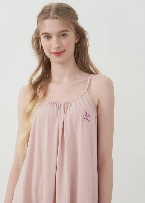 連身_愛麗絲系列．吸濕排汗蝴蝶結肩帶睡衣(夢幻藍-刺繡小牡蠣)