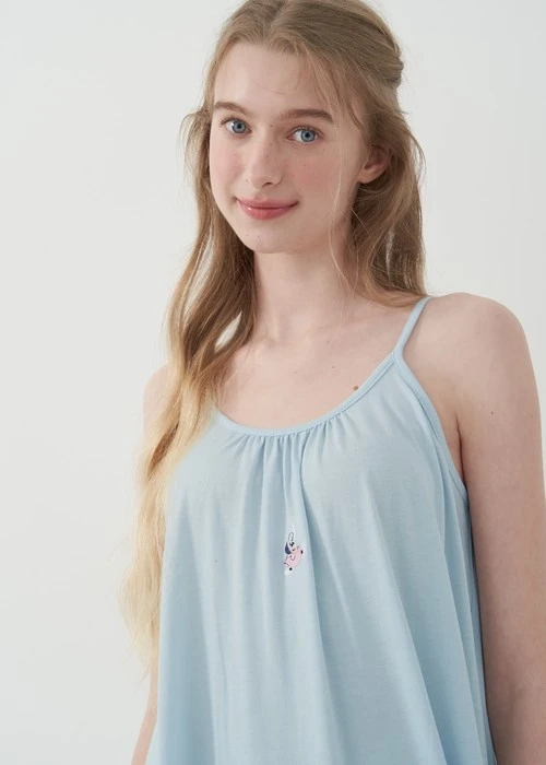 連身_愛麗絲系列．吸濕排汗蝴蝶結肩帶睡衣(夢幻藍-刺繡小牡蠣)